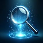 Data analysis concept with magnifying glass, digital data search, binary code investigation, information technology, cybersecurity research, virtual data inspection, digital forensic analysis Data analysis concept with magnifying glass, digital data search, binary code investigation, information technology, cybersecurity research, virtual data inspection, digital forensic analysis