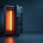 Open steel safe reveals glowing orange light inside