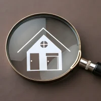 House and magnifying glass. Investments in immovable assets. Property inspection before purchase to uncover any issues House and magnifying glass. Investments in immovable assets. Property inspection before purchase to uncover any issues