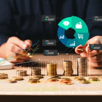 Financial planning concept showing investment allocation, savings growth, portfolio strategy, market analysis, and organized money management with charts and coins for long term wealth building. Financial planning concept showing investment allocation, savings growth, portfolio strategy, market analysis, and organized money management with charts and coins for long term wealth building.