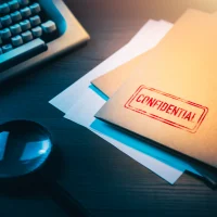 private detective desk with envelopes labeled as confidential private detective desk with envelopes labeled as confidential